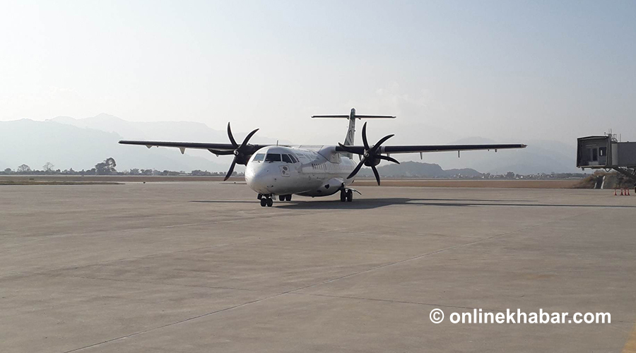 Aircraft lands at Pokhara Regional International Airport. Demo flight