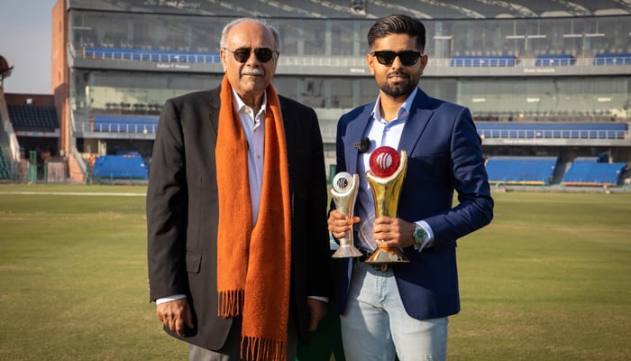 National side skipper Babar Azam (right) poses with Pakistan Cricket Board Management Committee Chairman Najam Sethi in this undated photo. — Twitter/@TheRealPCB