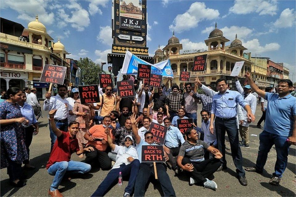 Doctors stage a protest rally against the Rajasthan 'Right to Health Bill ' in Jaipur , Rajasthan, India, Monday, March 27,2023.