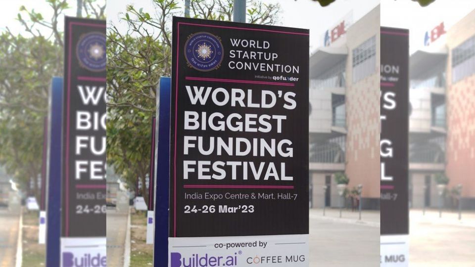A board of World Startup Convention seen outside the venue