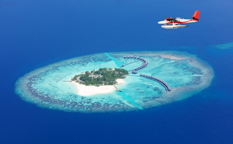 海，飞机，飞行，上面，马尔代夫，岛屿