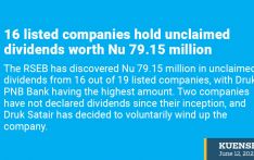 16 listed companies hold unclaimed dividends worth Nu 79.15 million