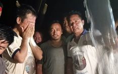 Dharan Mayor Sampang cries in joy after bringing water from Kokaha River