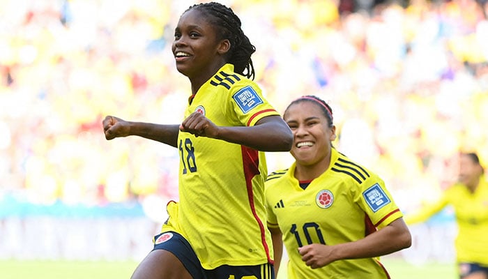 Colombia´s forward Linda Caicedo (L) celebrates after scoring her team´s second goal during the Australia and New Zealand 2023 Women´s World Cup Group H football match between Colombia and South Korea at Sydney Football Stadium in Sydney on July 25, 2023.—AFP