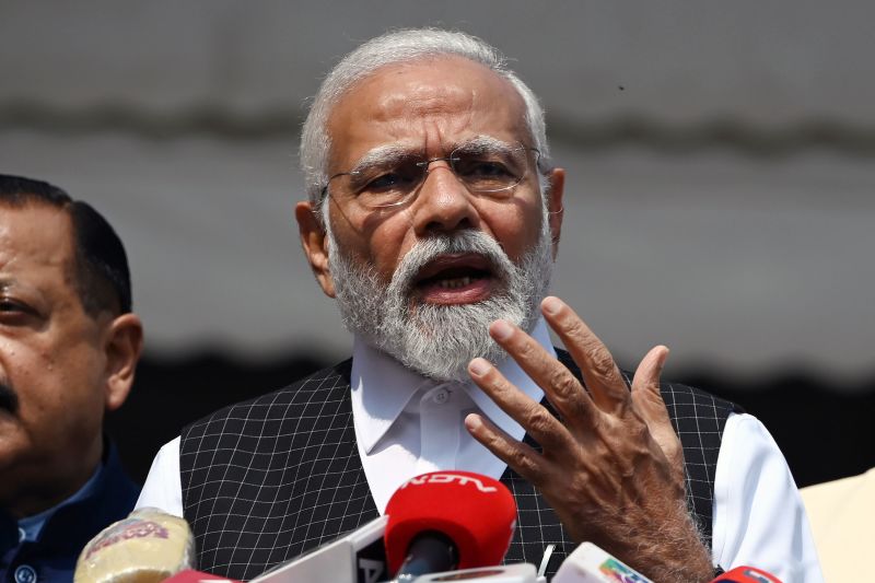 Narendra Modi, India's prime minister, speaks to members of the media ahead of the monsoon session of Parliament in New Delhi, India, on Thursday, July 20, 2023. 