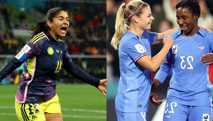 FIFA Women’s World Cup Australia and New Zealand 2023 - Colombias Catalina Usme celebrates scoring their first goal and Frances Eugenie Le Sommer celebrates scoring their fourth goal with Vicki Becho.—Reuters