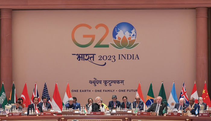 Indias Prime Minister Narendra Modi (C) along with other world leaders, attending the closing session of the G20 Leaders Summit in New Delhi on September 10, 2023. — AFP
