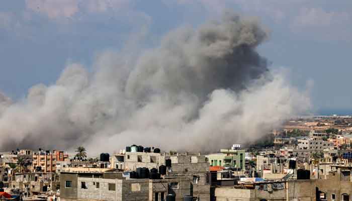 Smoke billows after an Israeli air strike in Rafah in the southern Gaza Strip on October 16, 2023. —AFP