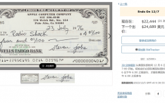 带有乔布斯签名的4.01美元支票拍卖超2万美元
