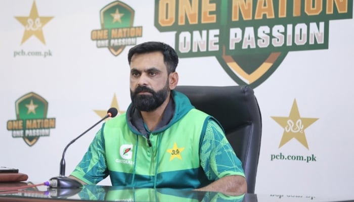 Pakistan team Director Coaching Mohammad Hafeez speaks with the media. — PCB