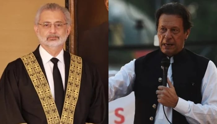 PTI founder Imran Khan (right) and CJP Qazi Faez Isa. — AFP/Supreme Court of Pakistan Website/File