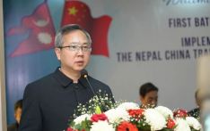 陈松大使出席中尼过境运输协定下尼泊尔首批货物出口仪式