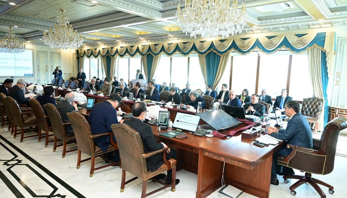 The caretaker cabinet during a meeting in Islamabad under the chair of interim PM Anwar-ul-Haq Kakar on February 1, 2024. — X/@GovtofPakistan