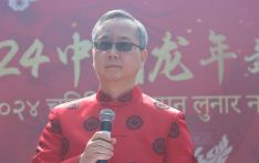 舞龙舞狮舞麒麟巡游（皇宫大道）：中国驻尼泊尔大使陈松致辞