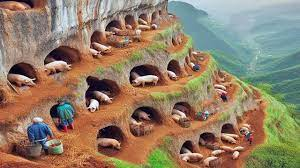 China Free-Range Pig Farm - Chinese Farmer Dig Cave to Raise Pigs in Mountain