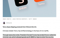 外媒：Temu 停止从中国向美国运送产品