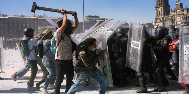 Thousands protest against government in Mexico as clashes leave 120 injured