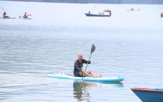 Tourists enjoy boating in Phewa Lake