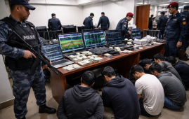 尼泊尔鲁潘德希警方突击打击网络赌博现场