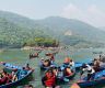 Tourist boating in Phewa Lake
